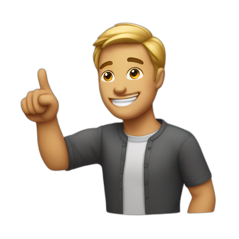 man smiling and pointing finger
